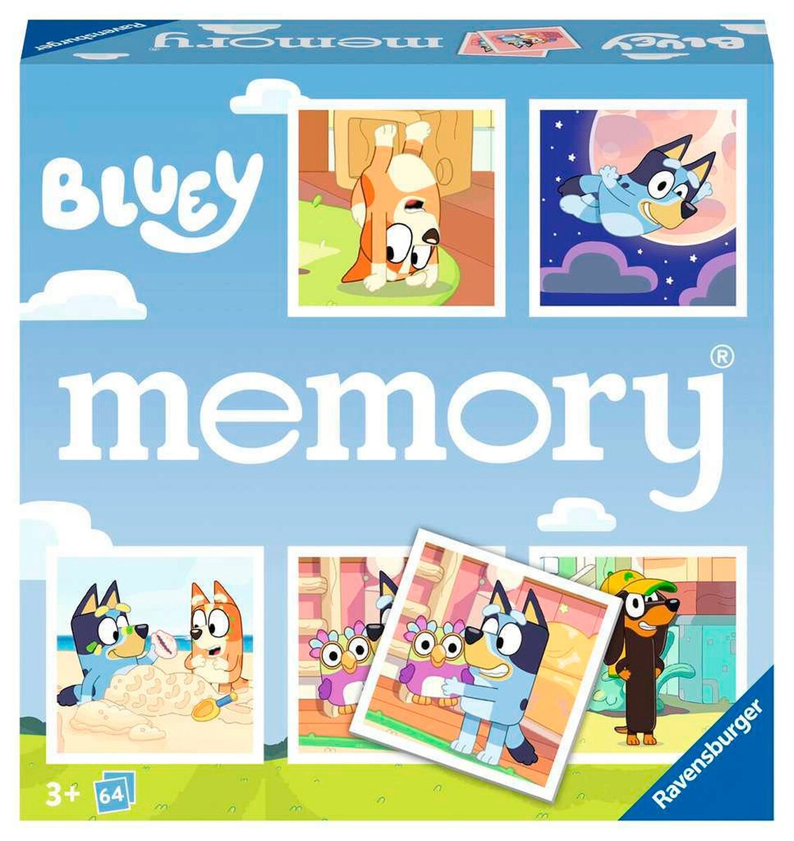 memory® Bluey kortspill forfra med fargerike kort