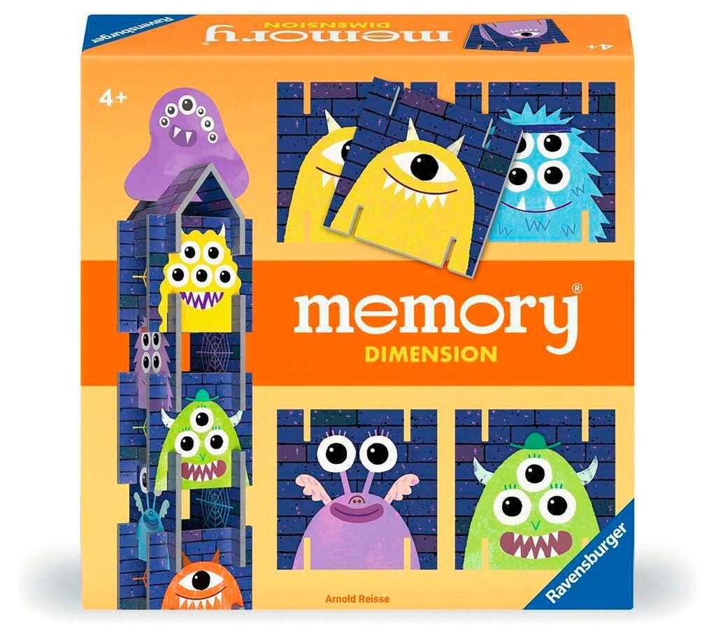memory® Dimension 3D-kortspill forfra med fargerike monsterkort