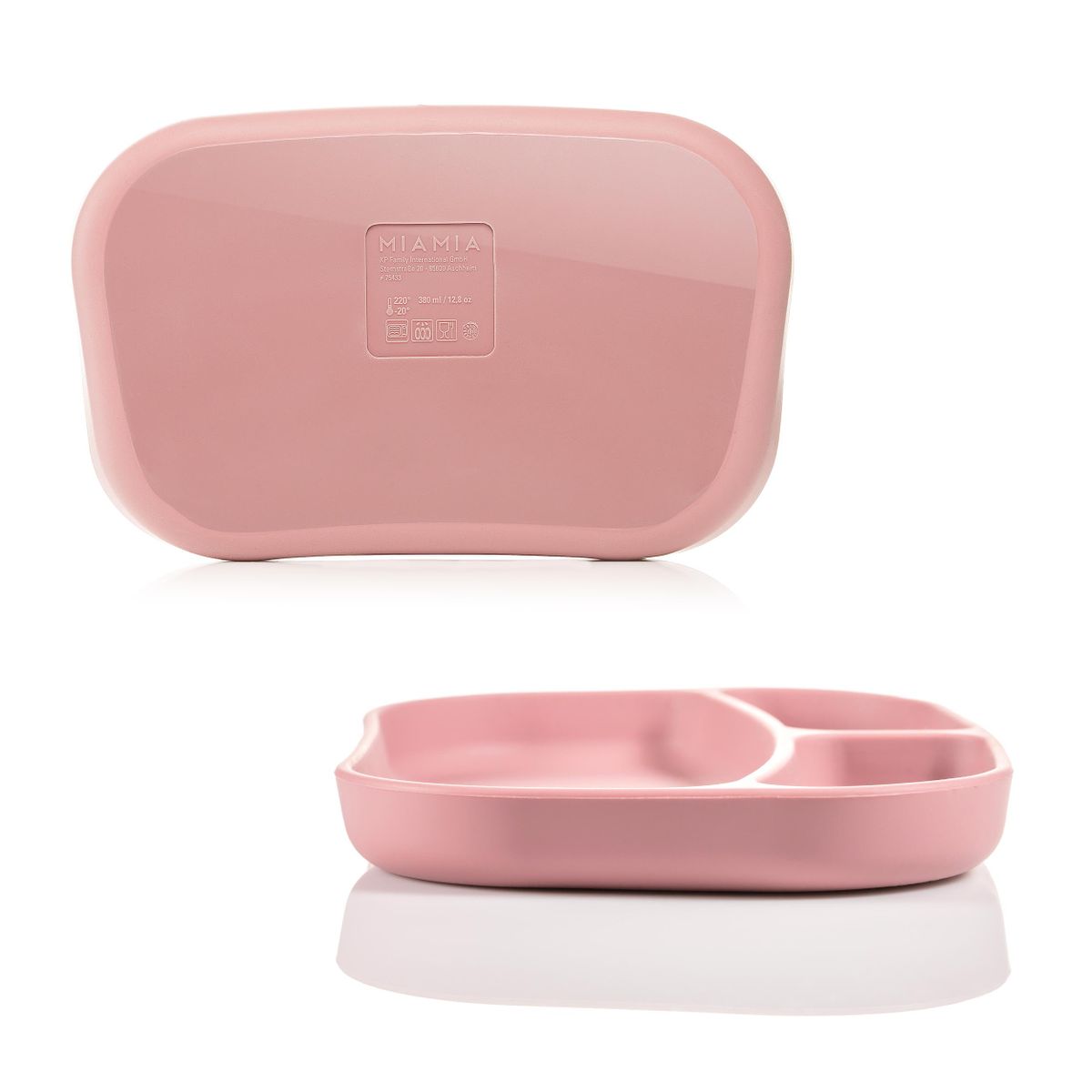 Spisetallerken i silikon 2-pack med delt rom, rosa - MiaMia