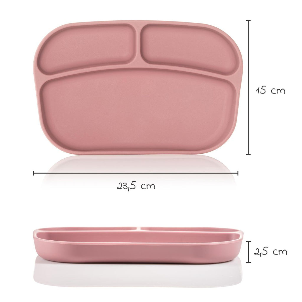 Spisetallerken i silikon 2-pack med delt rom, rosa - MiaMia