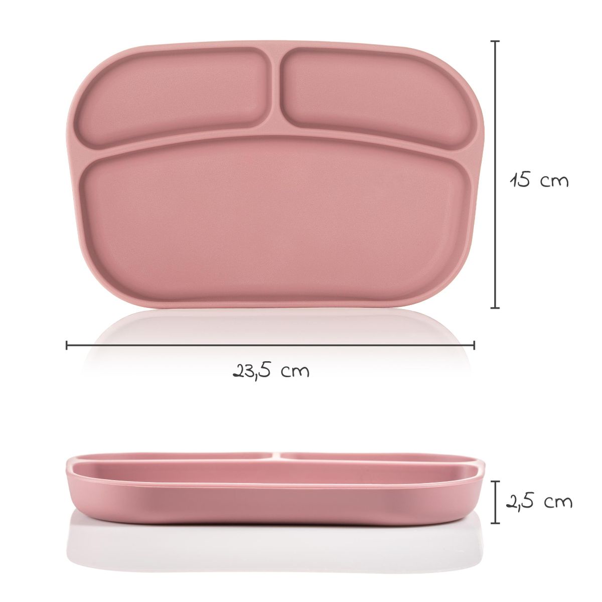 Spisetallerken i silikon 2-pack med delt rom, rosa - MiaMia