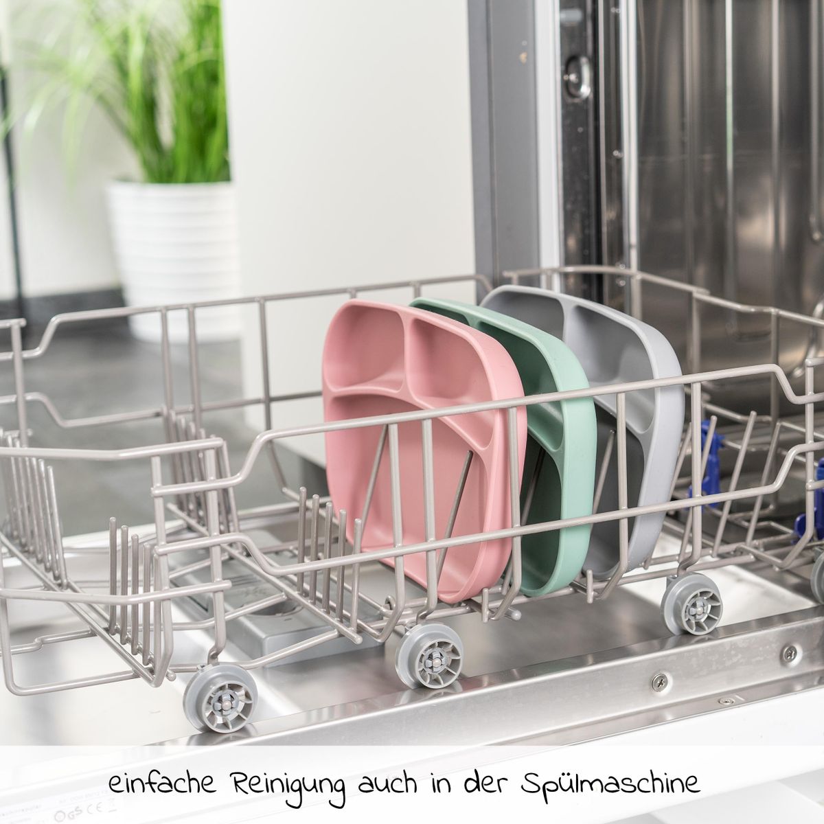 Spisetallerken i silikon 2-pack med delt rom, rosa - MiaMia