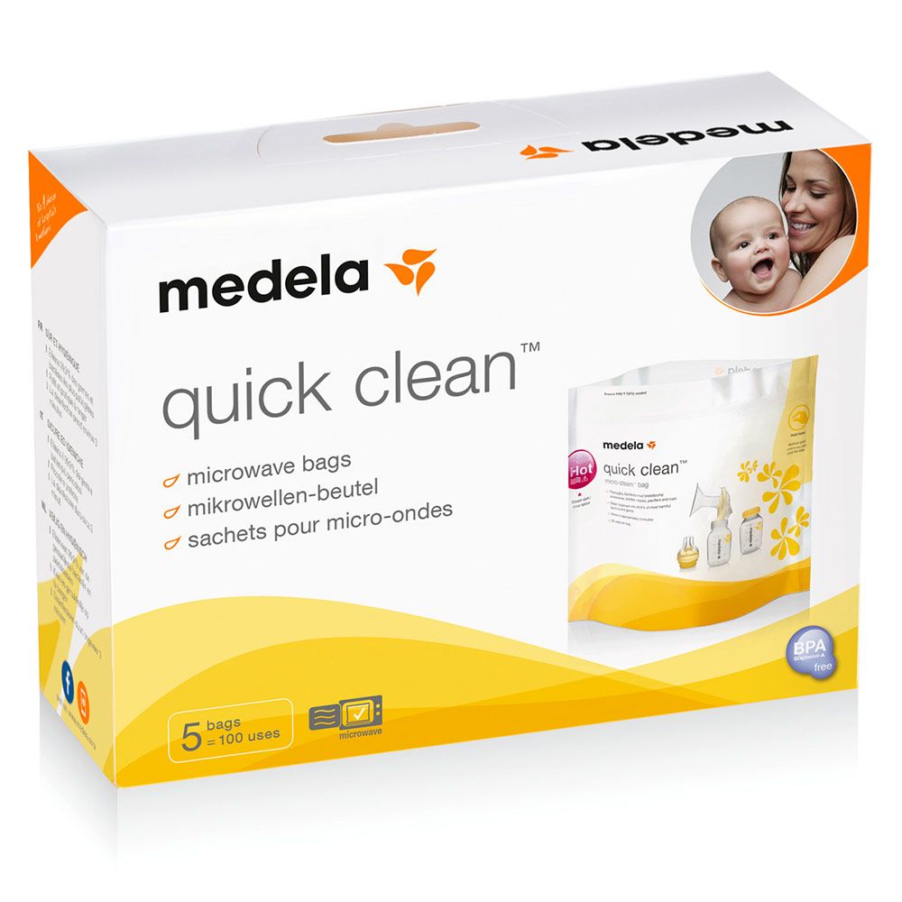 Mikrobølgeposer Quick Clean 5-pk for sterilisering - Medela montert i mikrobølgeovn