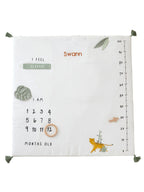Milepælsteppe for baby med pandamotiv forfra