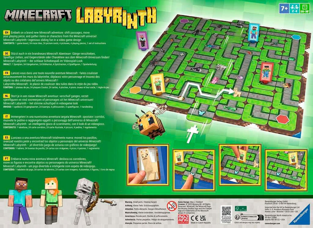Minecraft Labyrinth brettspill bakside med spillkort
