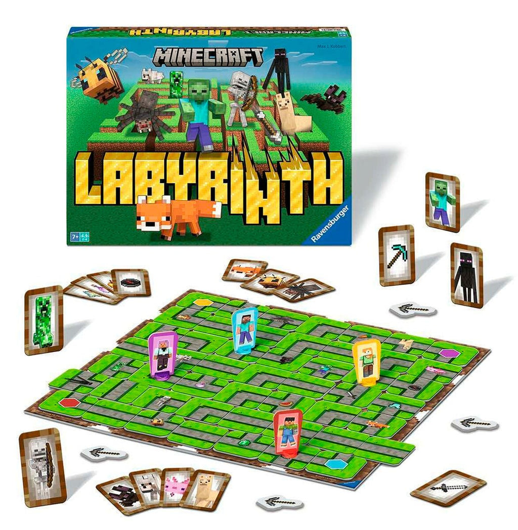 Detalj av gangkort og spillebrikker i Minecraft Labyrinth brettspill