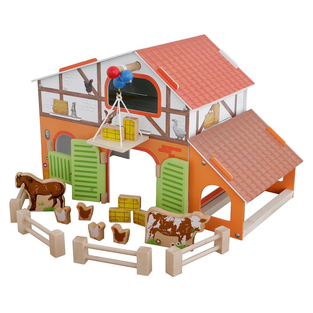 Detalj av figurer og elementer i Mini lekeverden gård i poppeltre med figurer