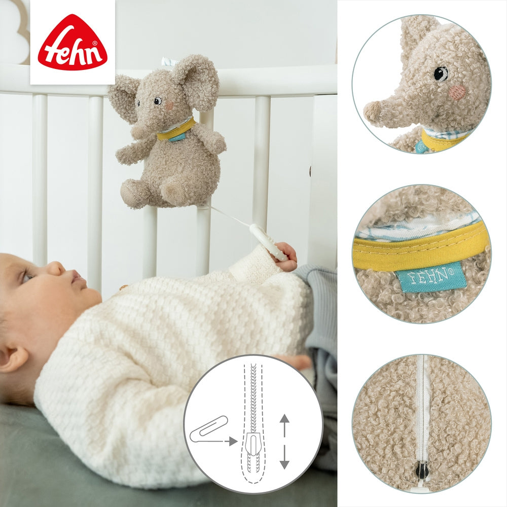 Mini spilledåse elefant Erik montert på barnevogn