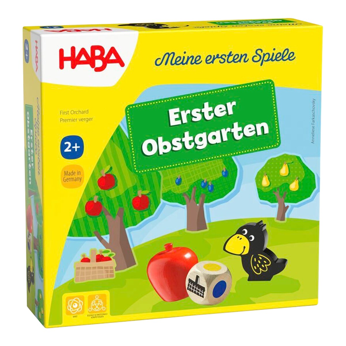Mitt første spill - Frukthagen forfra med spillbrett og frukt