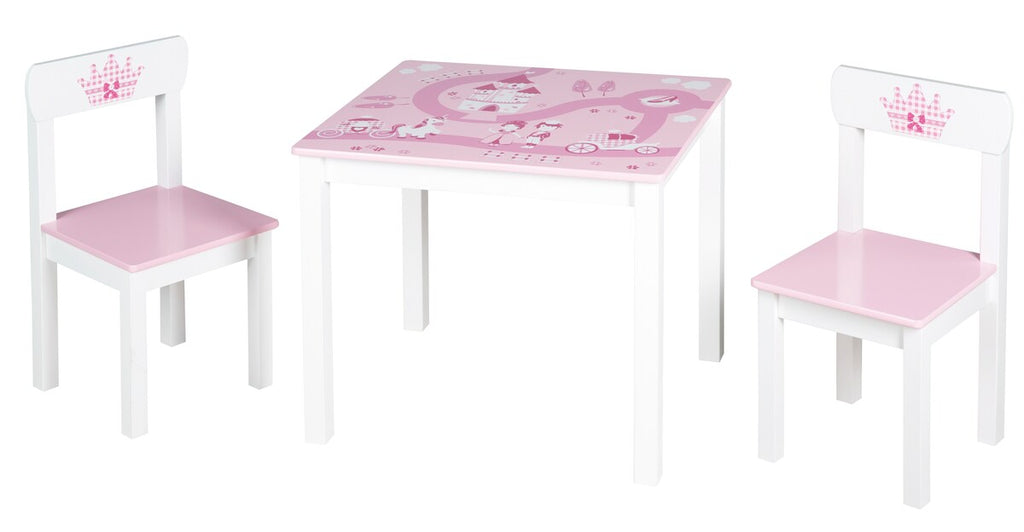 Møbelgruppe for barn Krone MDF hvit og rosa forfra
