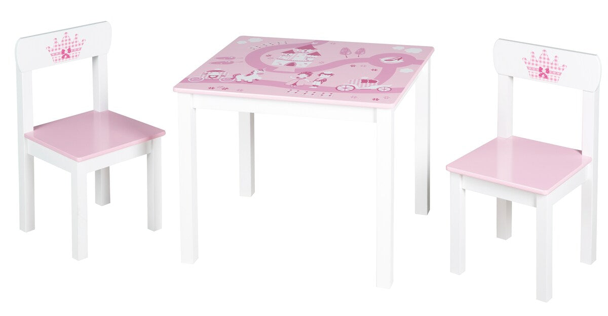 Møbelgruppe for barn Krone MDF hvit og rosa forfra