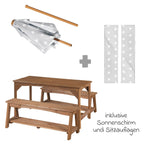 Bakside av møbelgruppen for barn med sitteputer og parasoll
