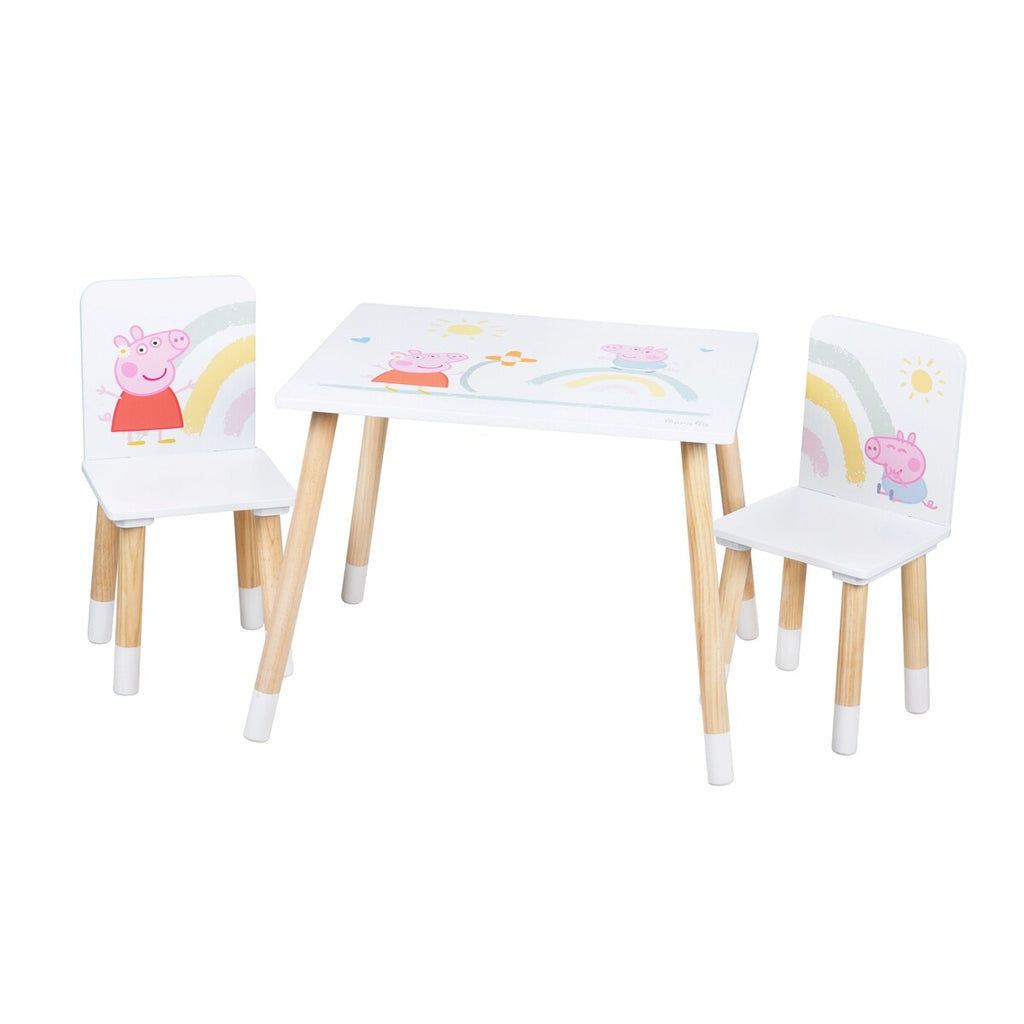 Møbelgruppe for barn Peppa Pig med 2 stoler og bord forfra