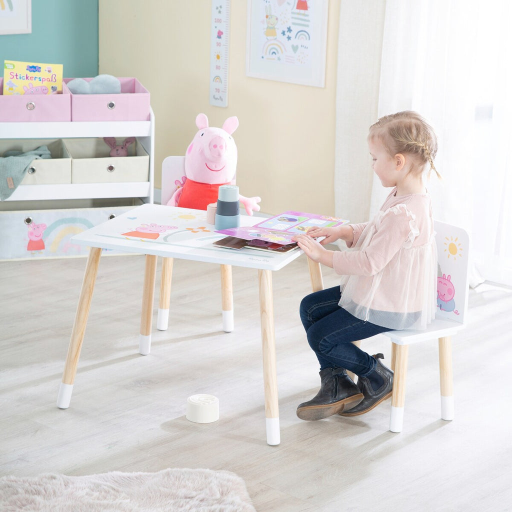 Møbelgruppe for barn Peppa Pig med 2 stoler og bord bakside