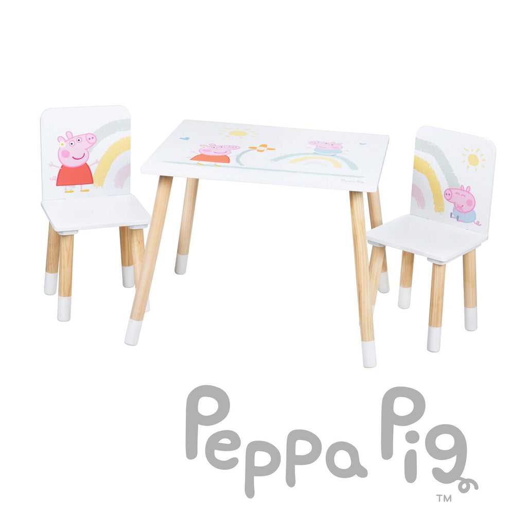 Nærbilde av bordplate på Møbelgruppe for barn Peppa Pig med 2 stoler og bord