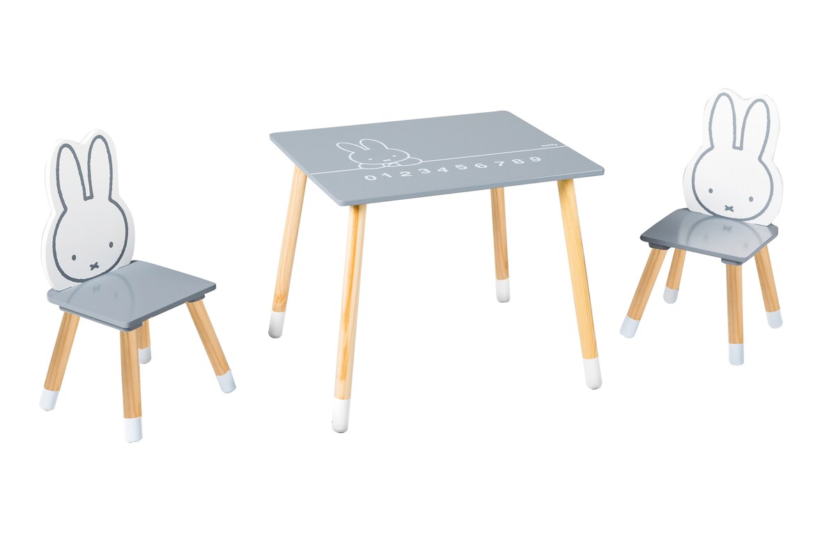 Møbelgruppe for barn Miffy 3 deler bord og stoler forfra