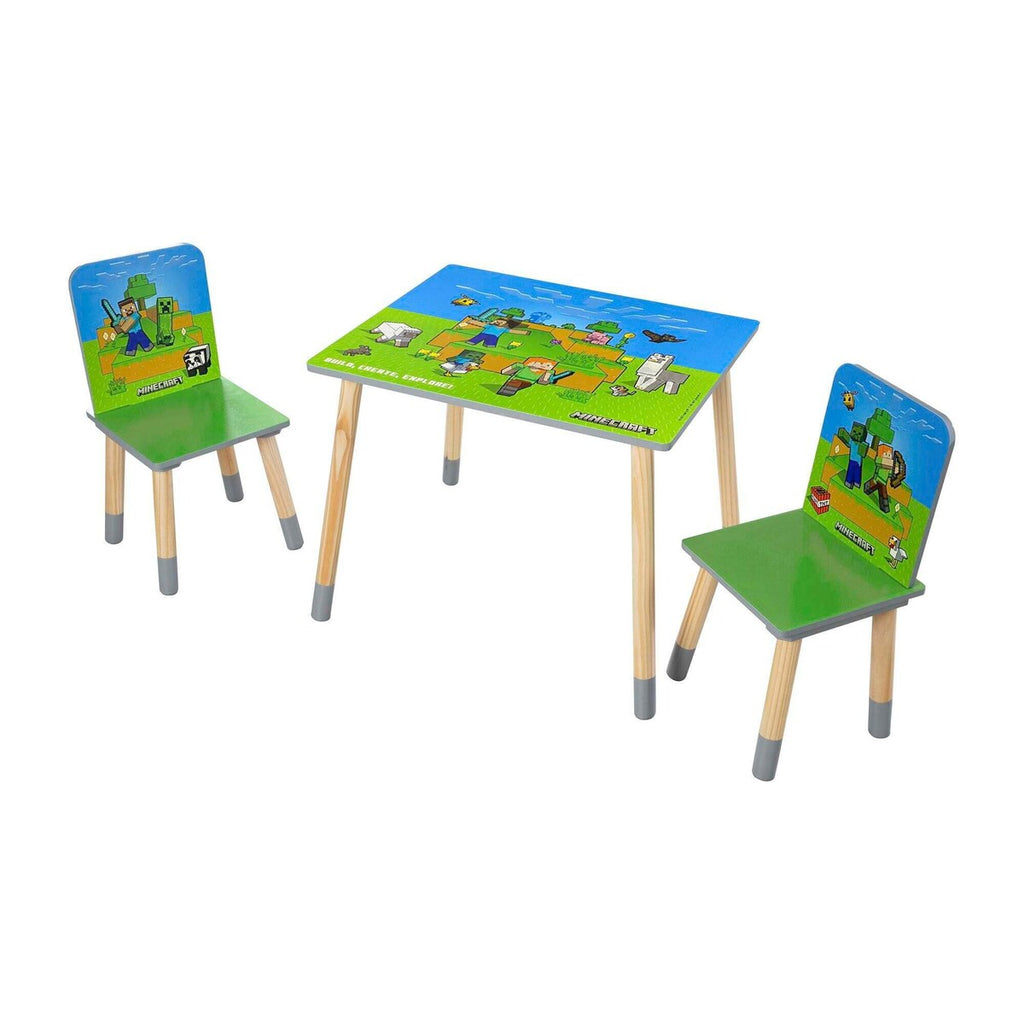 Møbelgruppe for barn MINECRAFT 1 bord med 2 stoler forfra