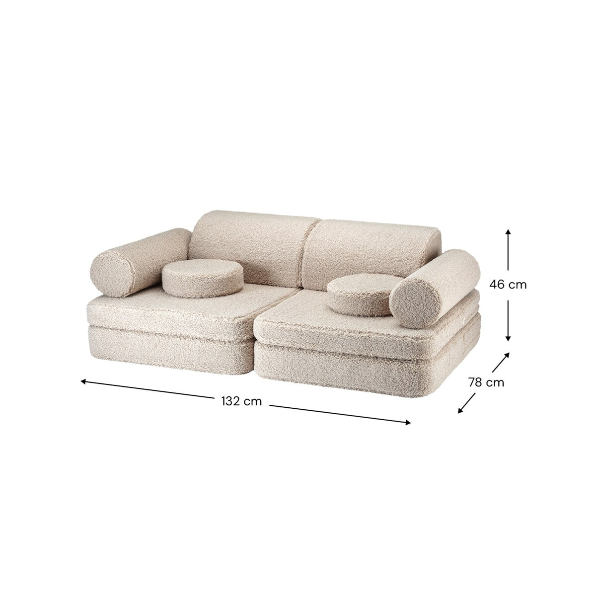 Modulær barnesofa Teddy 9 deler 132x78x46 cm bakside