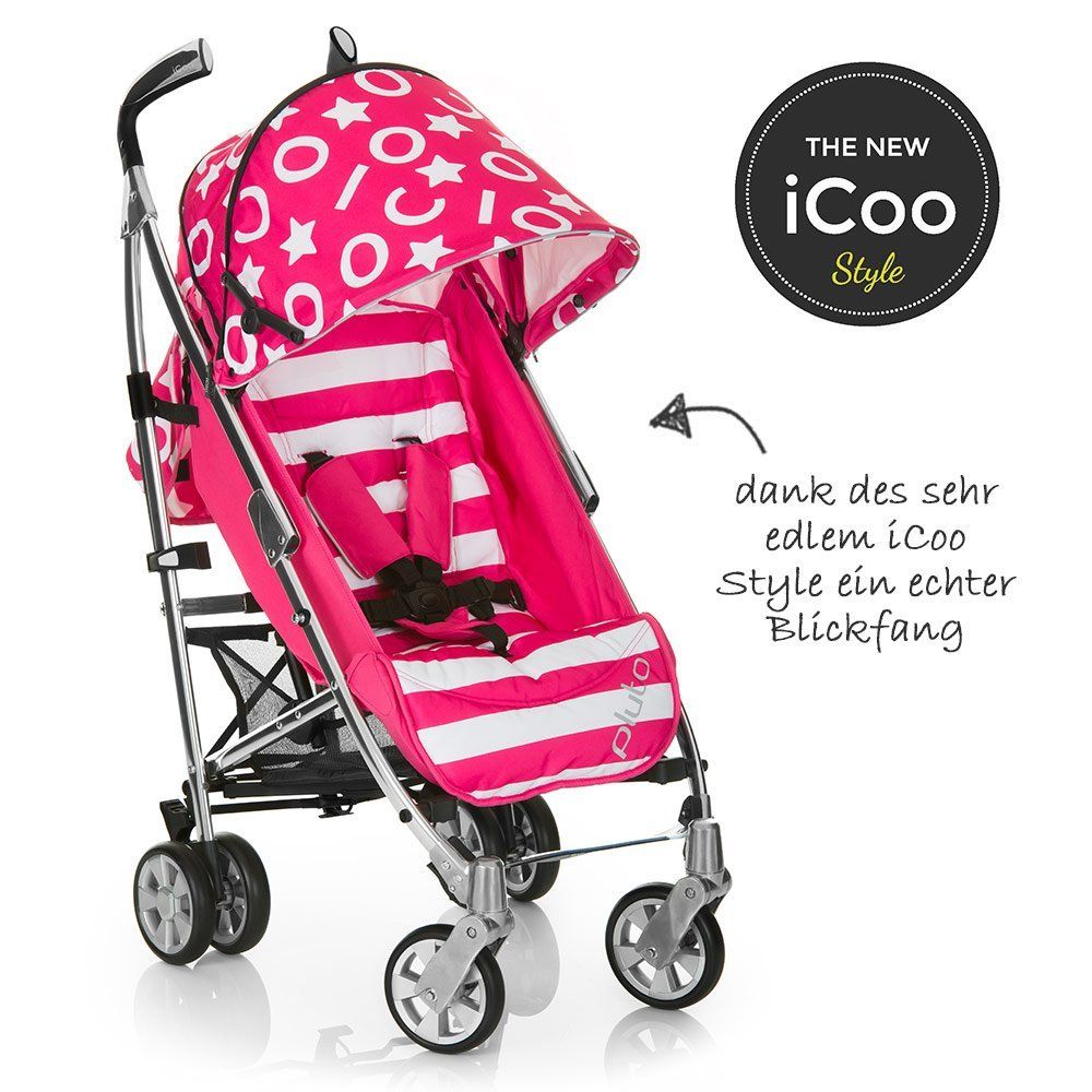 Montert Trillevogn Pluto med 5-punktsbelte Stripe Pink