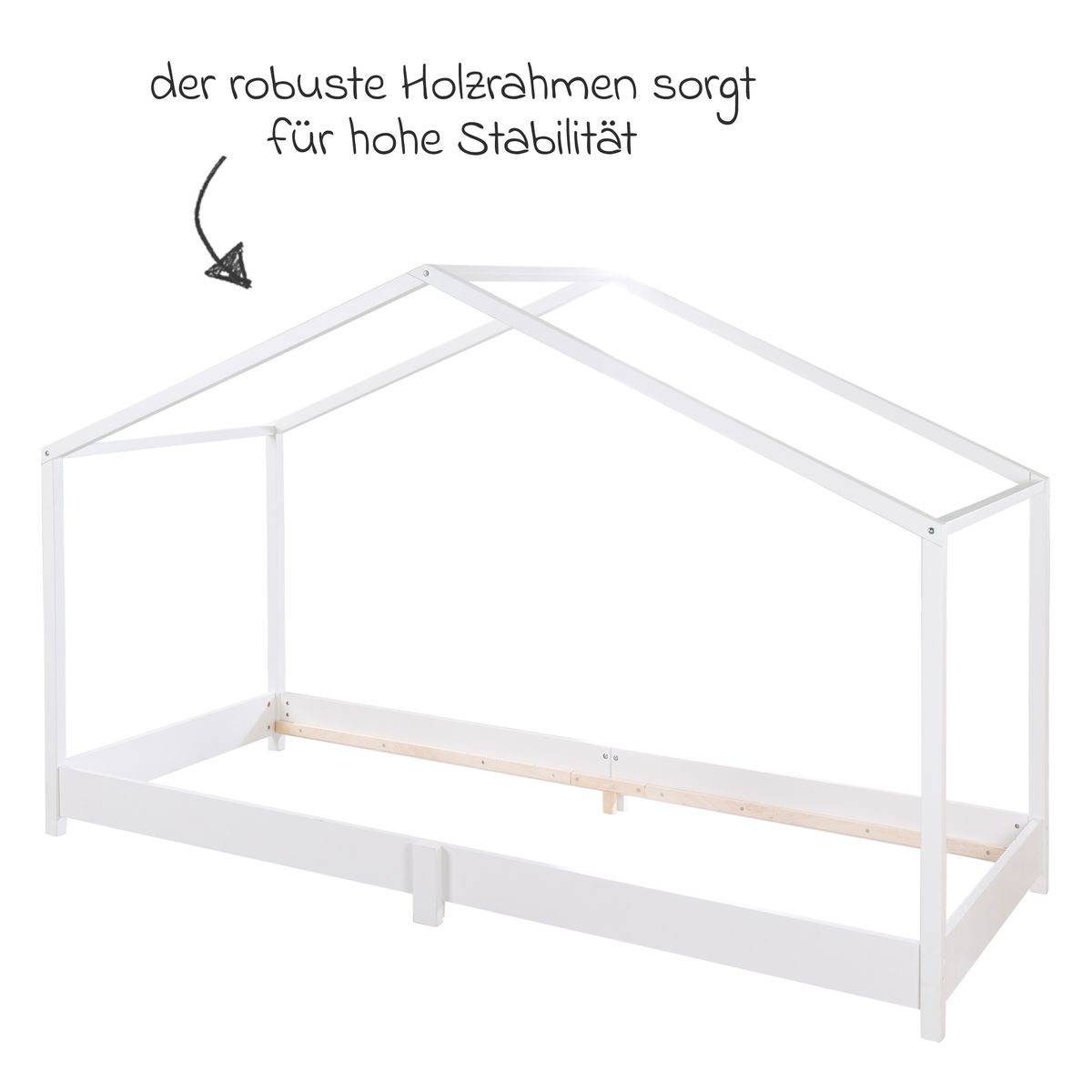 Detalj av massiv treramme på Montessori husseng i gulvhøyde massivt tre fra 12 mnd - Roba