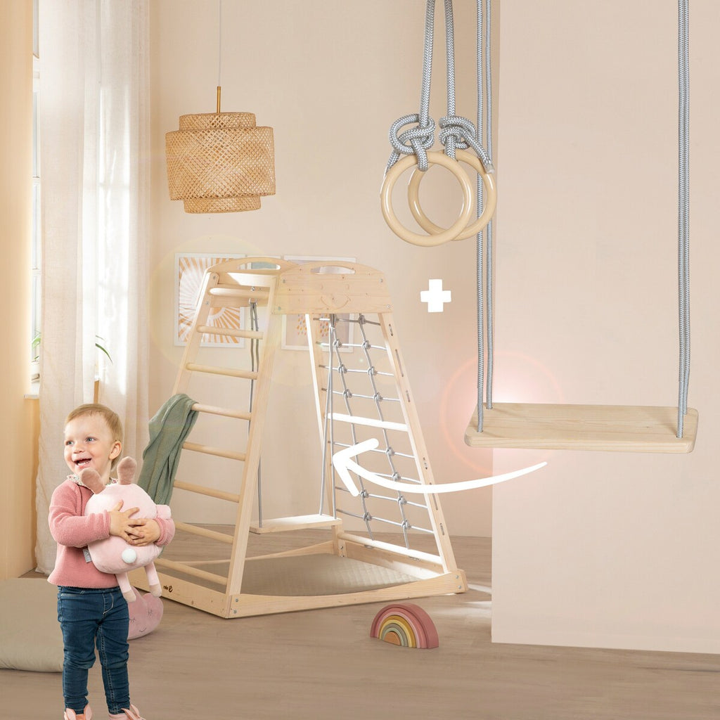 Nærbilde av smiley-frisering på Montessori innendørs klatretårn i tre 127 x 83 cm