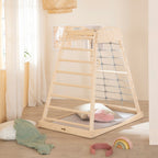 Montessori innendørs klatretårn i tre 127 x 83 cm med huske