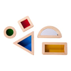 Montessori vindusklosser i bøk 5 deler detalj av fargerike akrylglass