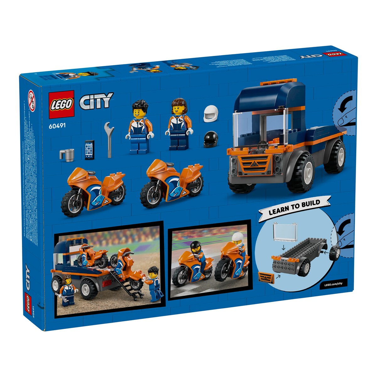 Nærbilde av minifigur med hjelm fra Motorsykkeltransporter 60491