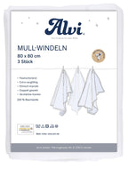 Mullbleier 3-pack økologisk bomull 80x80 cm hvit forfra