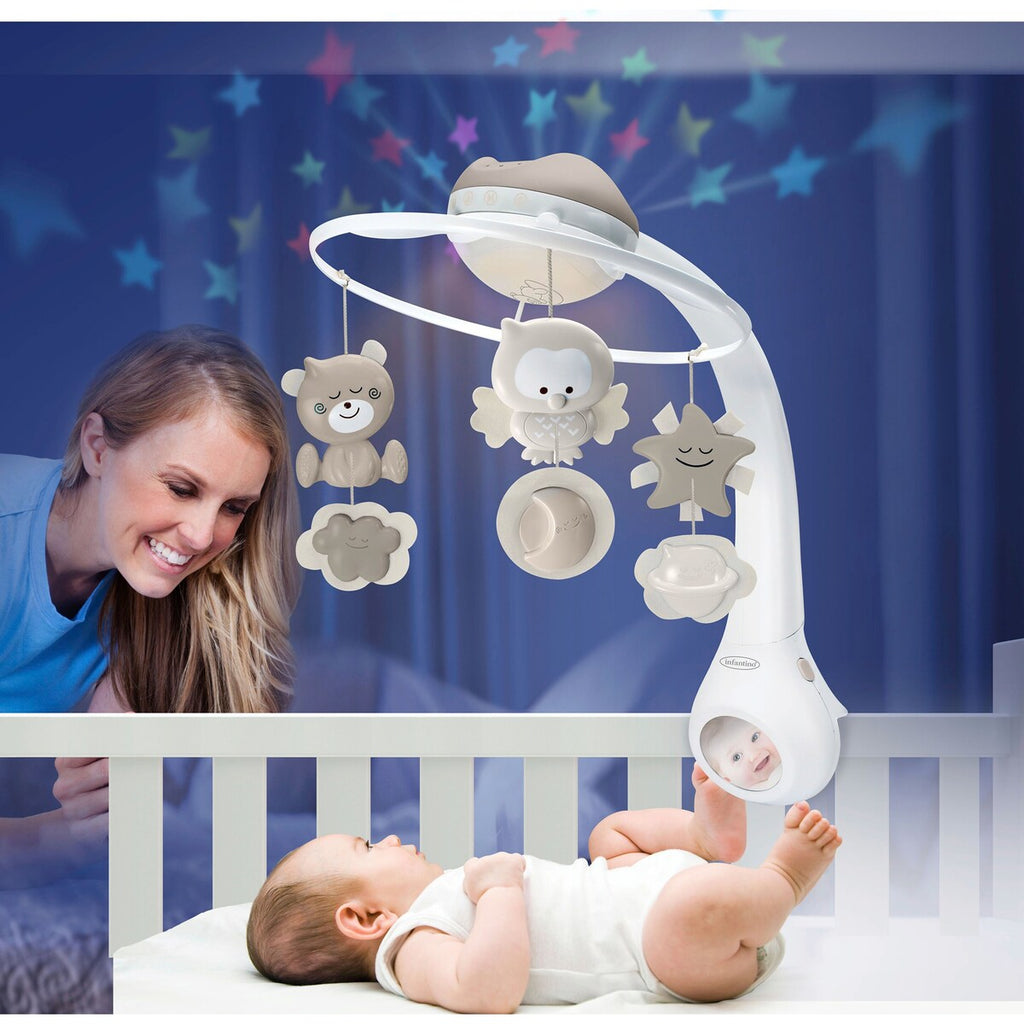 Musikk-uro 3-i-1 med takprojektor og nattlys fra fødsel bakside