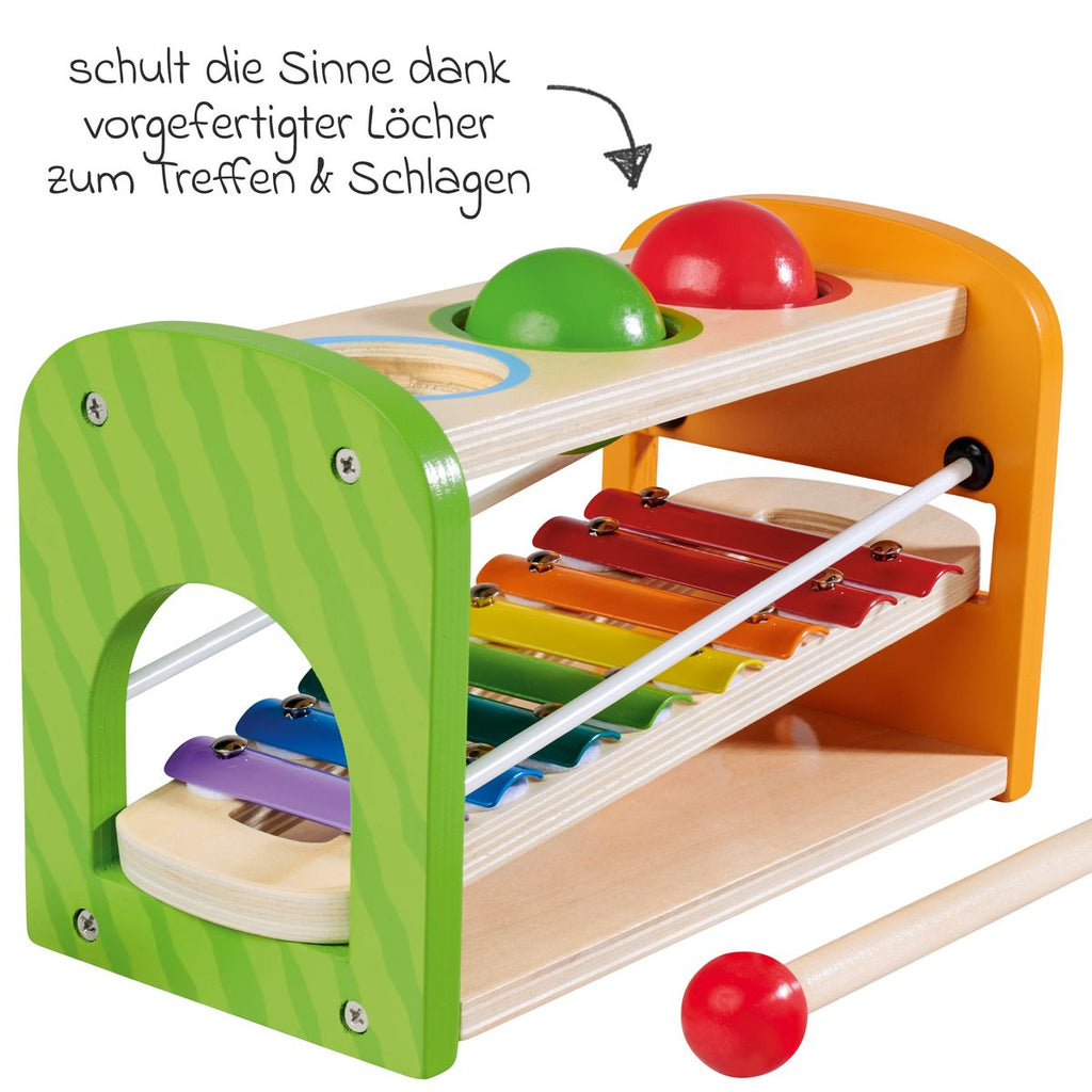 Musikkleke 2-i-1 med xylofon og bankebenk i tre - Eichhorn detalj av xylofon