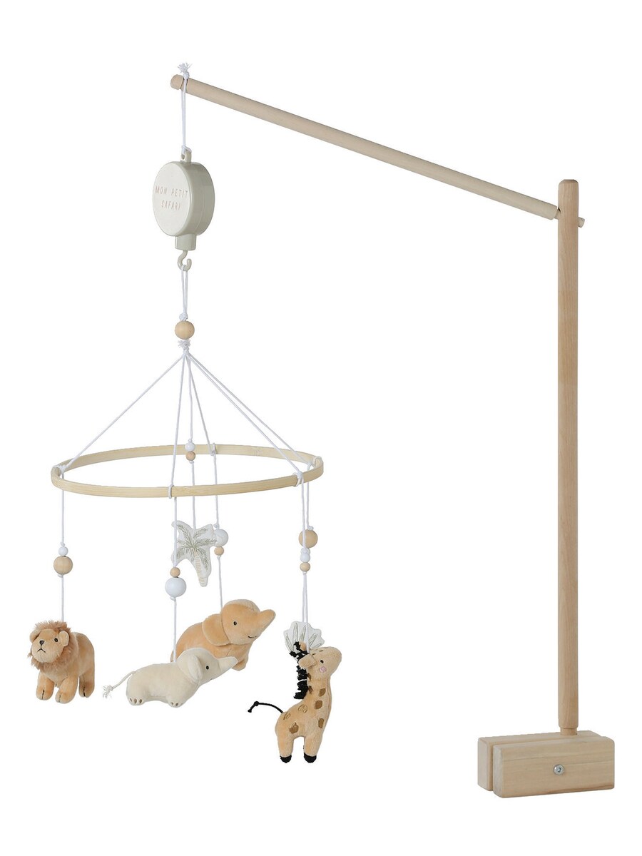 Musikkmobile BABYLON i tre med savanndyr 65 cm forfra