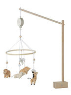 Musikkmobile BABYLON i tre med savanndyr 65 cm forfra