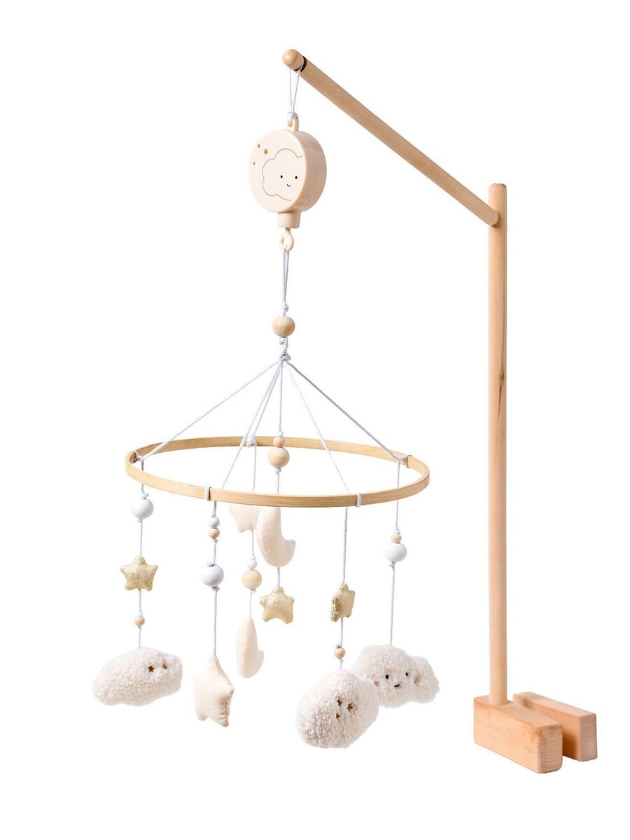 Musikkmobile sky i tre med spilledåse 65 cm forfra