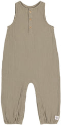 Muslin jumpsuit i økologisk bomull GOTS str 62 68 olive forfra