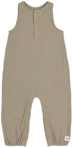 Muslin jumpsuit i økologisk bomull GOTS str 62 68 olive forfra