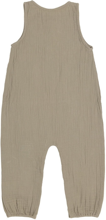 Muslin jumpsuit i økologisk bomull GOTS str 62 68 olive bakside
