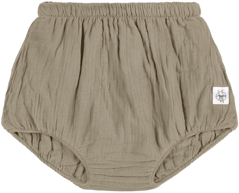 Muslin-pumpebuske GOTS økologisk bomull str. 74/80 oliven forfra