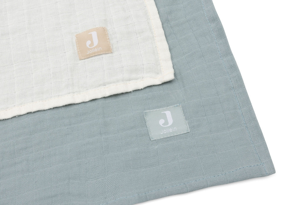 Musseklut 2-pack hydrofil 115x115 cm sjøgrønn/ivory lagt ut flat