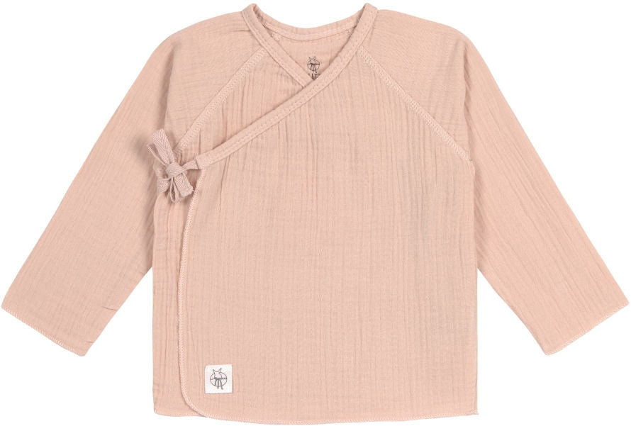 Musselin kimonoomslagsbody GOTS str 50 56 powder pink forfra