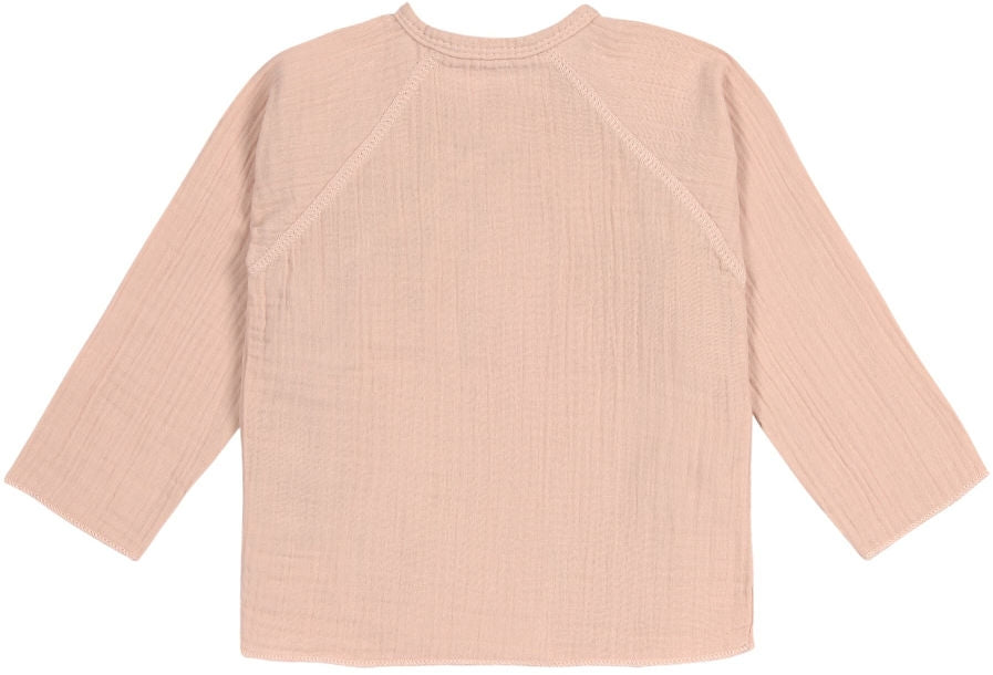 Detalj av Musselin kimonoomslagsbody GOTS str 50 56 powder pink