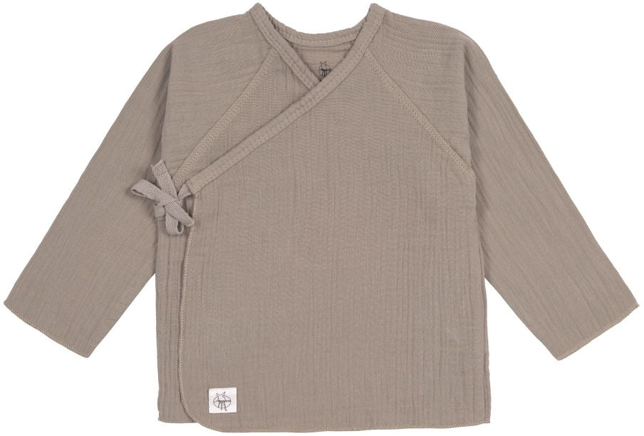 Musselin kimonoomslagsbody GOTS str 50/56 taupe forfra