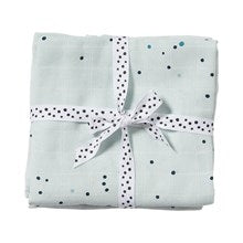 Musselinklut 2-pack Dreamy Dots blå 120x120 cm Done by Deer forfra