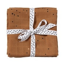 Musselinklut 2-pack Dreamy Dots sennepsgul 120x120 cm Done by Deer forfra
