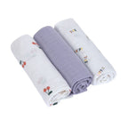 Musselinkluter 3-pack 85x85 cm økologisk bomull kirsebær - forfra