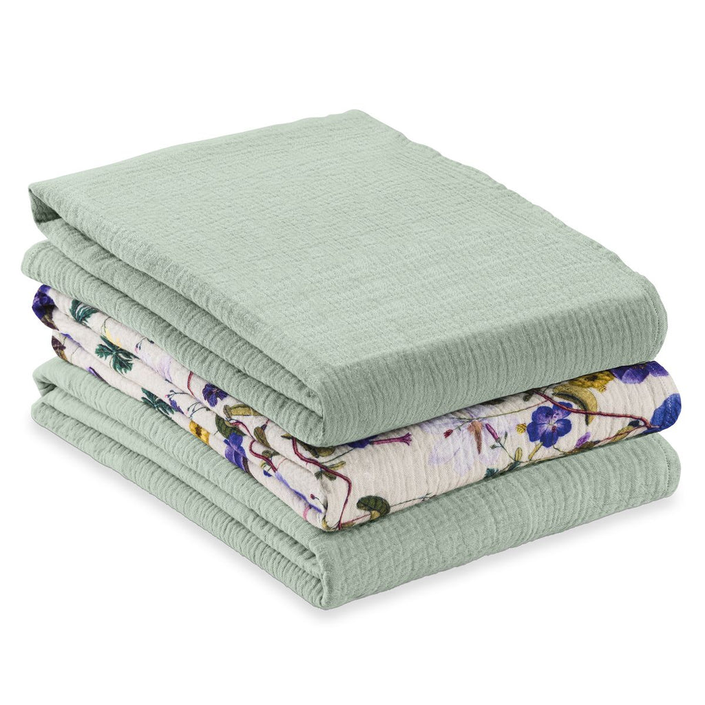 Musselinkluter Cuddle N Clean 3-pack 80 x 80 cm sage/beige forfra
