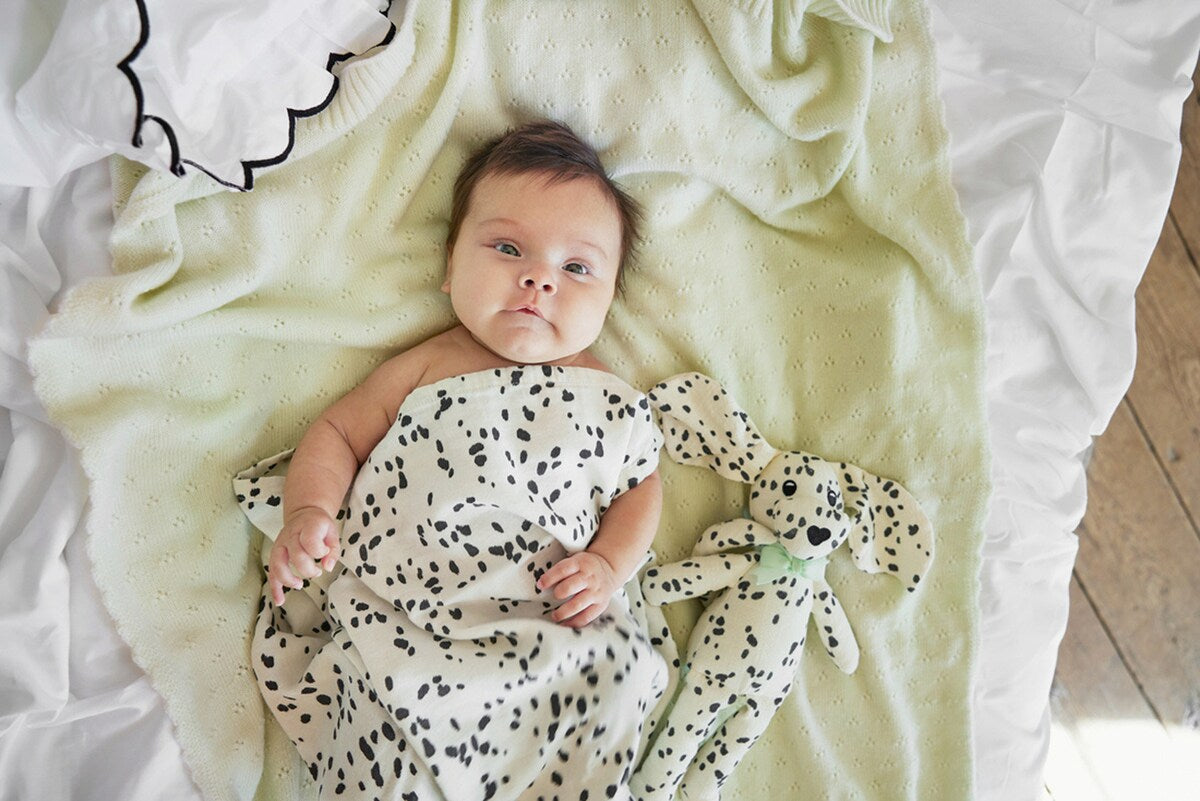 Musselinteppe Dalmatian Dots 80x80 cm bambus/bomull montert i vogn