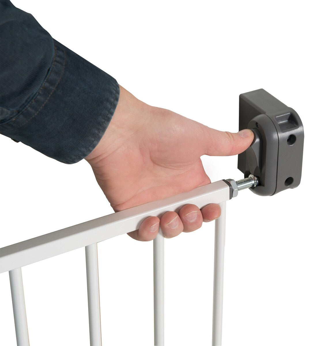 Nærbilde av pulverlakkert overflate på Sikkerhetsgrind Easy Step metall hvit