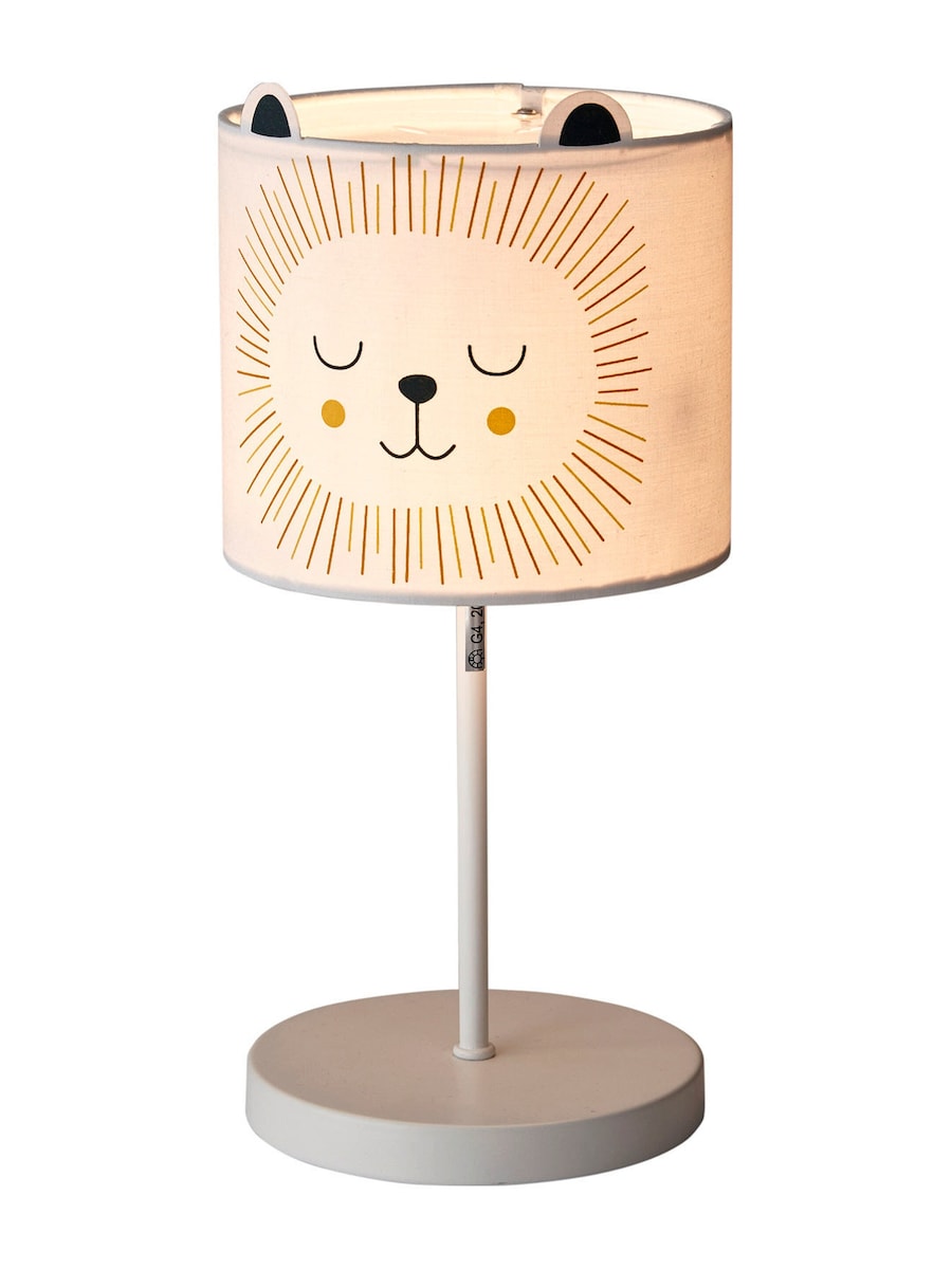 Nattbordslampe løve med ører h32 cm beige detalj av stoffskjerm