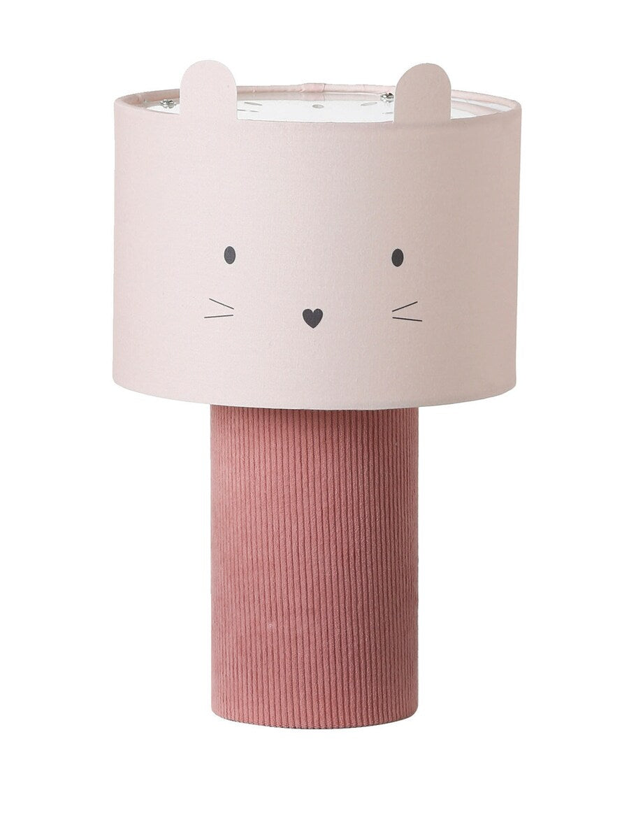 Nattbordslampe med musedesign rosa fløyelsfot forfra